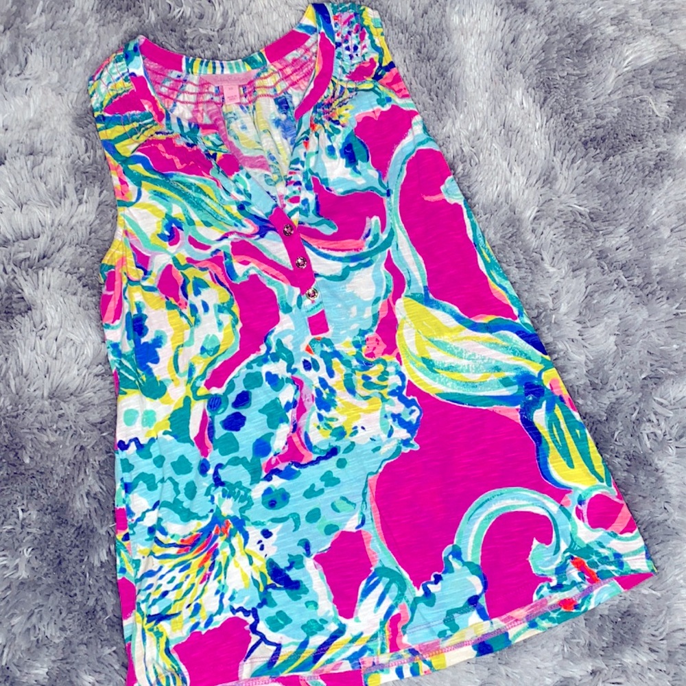 Lilly Pulitzer Pink Blue Essie Button Sleeveless Top Size X-Small - Picture 3 of 13
